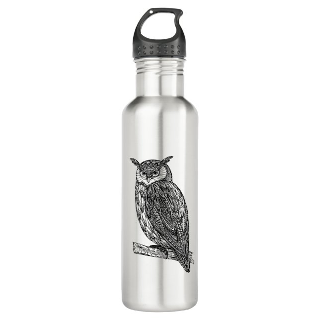 Wildes Totem-Tiereulen-Gekritzel Edelstahlflasche (Vorderseite)