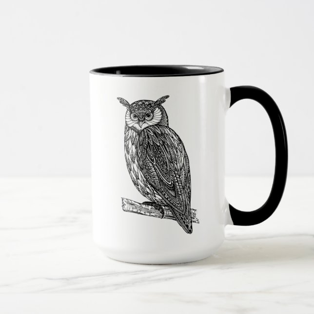 Wildes Totem-Tiereulen-Gekritzel Tasse (Rechts)