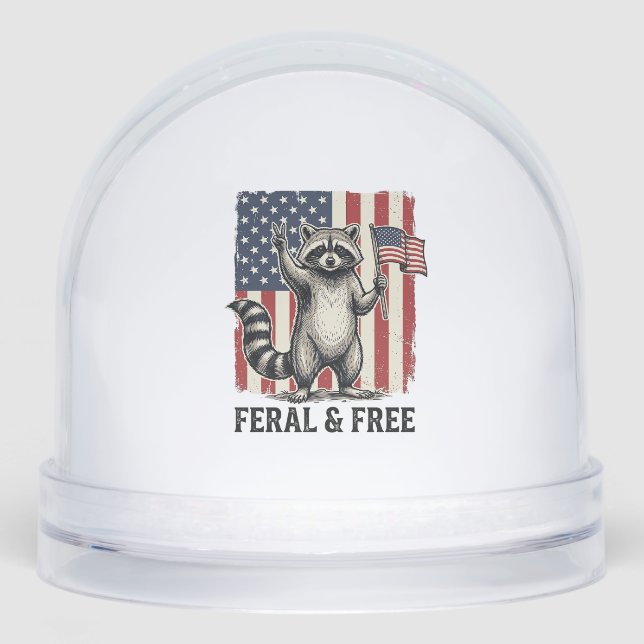 Wildes und freies patriotisches Waschbär-Vintage-S Schneekugeln (Vorderseite)