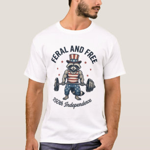 Wildes und freies patriotisches Waschbären-Gewicht T-Shirt