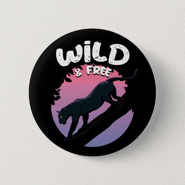Wildes und freies Schwarzpanther-Dschungeltier Button (Vorderseite)