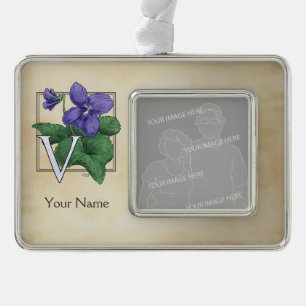 Wildes violettes personalisiertes Blumen-Monogramm Rahmen-Ornament Silber