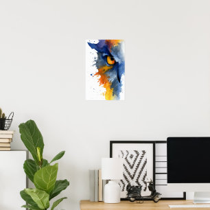Wildes Wasserfarbenkauz in Blau und Orange Poster