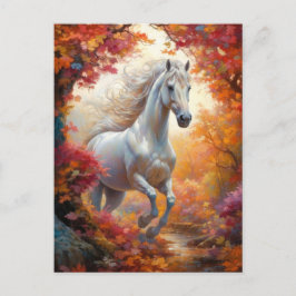 Wildes Weißes Pferd Galopp im Herbst Postkarte