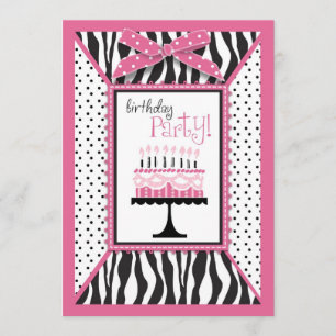 Wildes Zebra-Druck-u. Geburtstags-Kuchen-Rosa Einladung