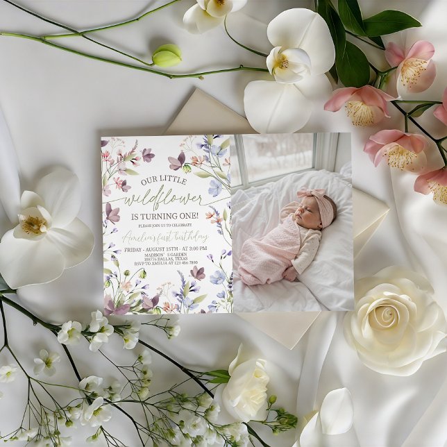 Wildflower 1st Birthday Photo Invitation (Créateur téléchargé)