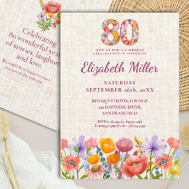 Wildflower 80th Birthday Party - Floral Number Einladung