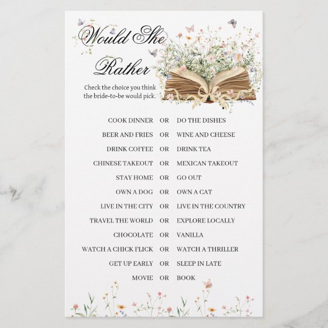 Wildflower A New Chapter Begin Bridal Shower Game (Vorderseite)