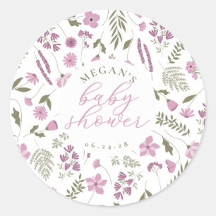 Wildflower-Baby-Party-Aufkleber - Lila Runder Aufkleber
