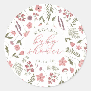 Wildflower-Baby-Party-Aufkleber - Rosa Runder Aufkleber