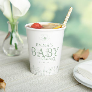 Wildflower-Baby-Party Salbeigrüne Blumen Pappbecher