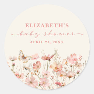 Wildflower-Baby Shower für Mädchen Runder Aufkleber