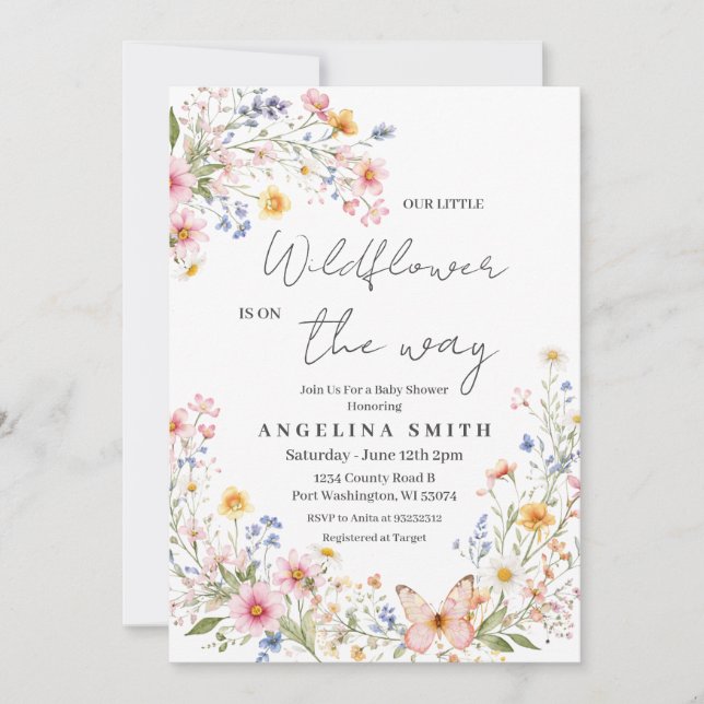 Wildflower Baby Shower Invitation Girl (Devant)