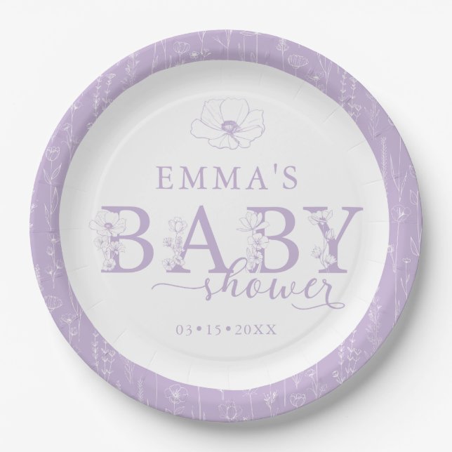 Wildflower Baby Shower | Lavender Floral Plate Pappteller (Vorderseite)