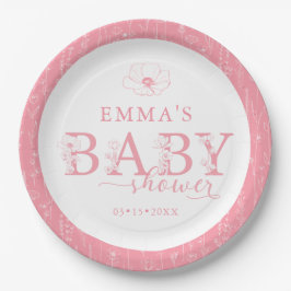 Wildflower Baby Shower | Pink Floral Pattern Pappteller