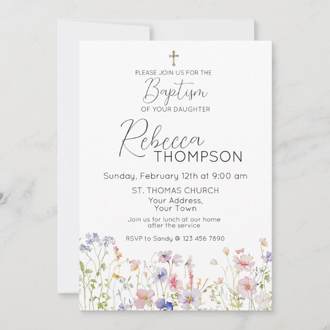 Wildflower Baptism Girl Invitation (Devant)