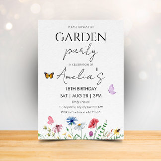Wildflower Birthday Garden Party Pink Butterflies Einladung