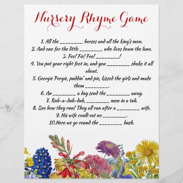 Wildflower Bloom Whimsical Floral Baby Shower Game Flyer (Vorne)