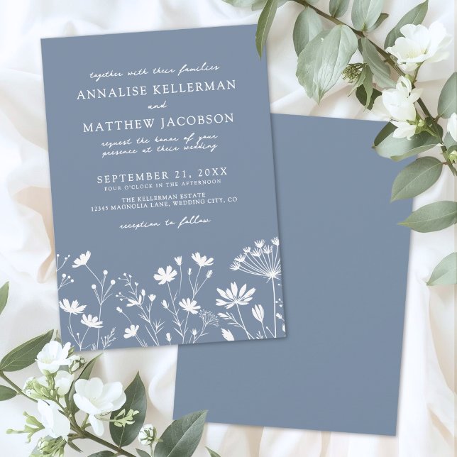 Wildflower Blue Wedding Einladung (Wildflower Blue Wedding Invitation)