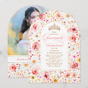 Wildflower-Blush-Blumengarten-Quinceanera-Foto Einladung
