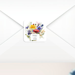 Wildflower Boho Chic Wasserfarbenen Hochzeit Quadratischer Aufkleber