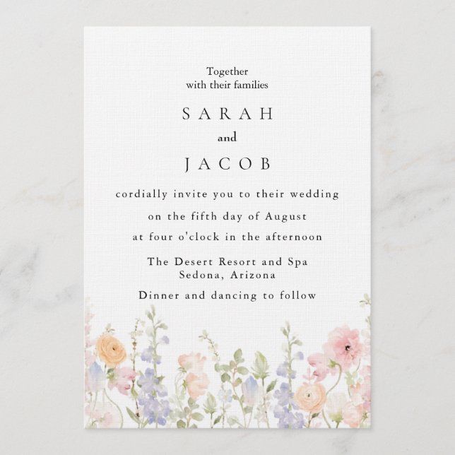 Wildflower Boho Garden Wedding Invitation Einladung (Vorderseite)
