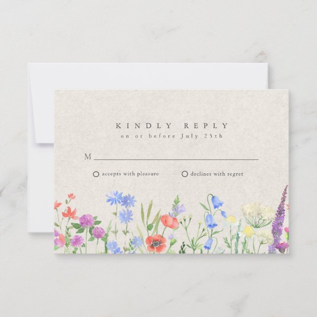 Wildflower Boho Garden Wedding RSVP  Karte (Vorderseite)