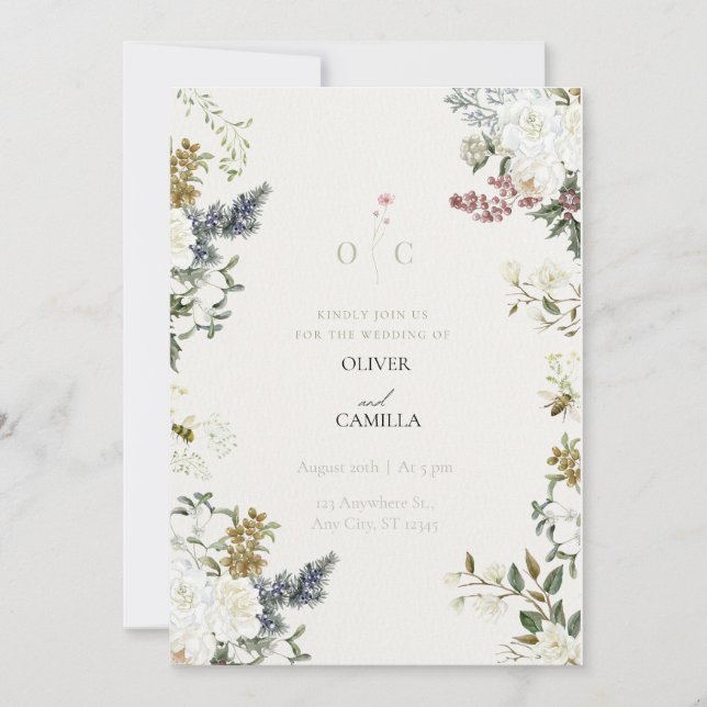 Wildflower Botanical Wedding Invitation Template  Einladung (Vorderseite)