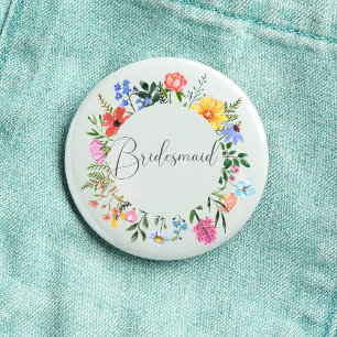 Wildflower Brautjungfer Skript Hochzeit  Button