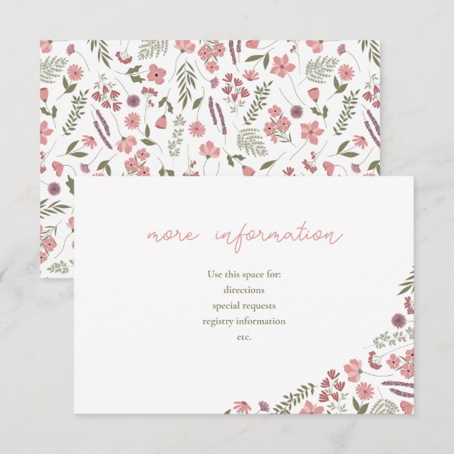 wildflower bridal shower invitation insert - pink (Devant / Derrière)