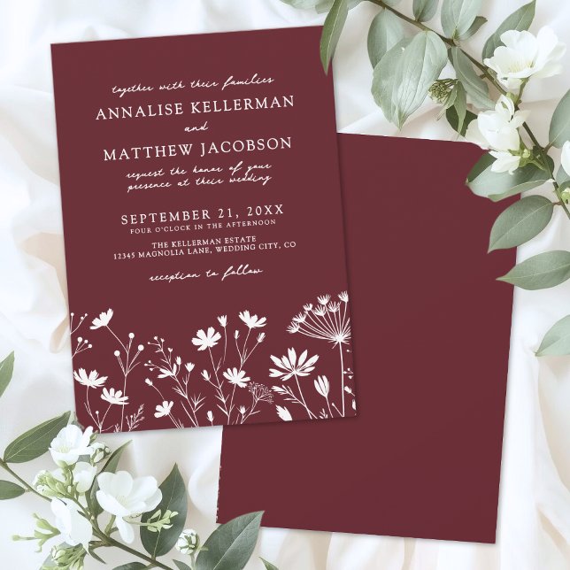 Wildflower Burgundy Wedding Einladung (Wildflower Burgundy Wedding Invitation)
