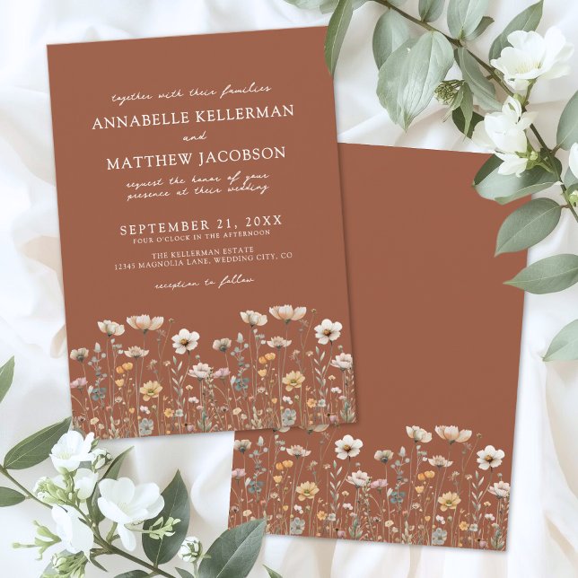 Wildflower Burnt Orange Floral Wedding Einladung (Wildflower Burnt Orange Floral Wedding Invitation)