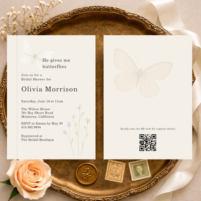 Wildflower Butterflies QR Code Bridal Shower Einladung (Von Creator hochgeladen)