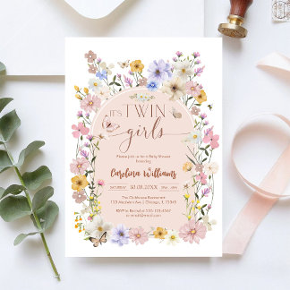 Wildflower Butterfly TWIN Girl Baby Shower Einladung