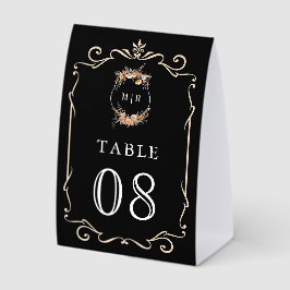 Wildflower Crest Black Wedding Table Number Tischaufsteller