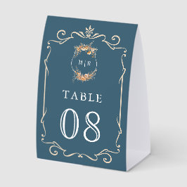 Wildflower Crest Dusty Blue Wedding Table Number Tischaufsteller