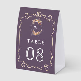 Wildflower Crest Dusty Purple Wedding Table Number Tischaufsteller