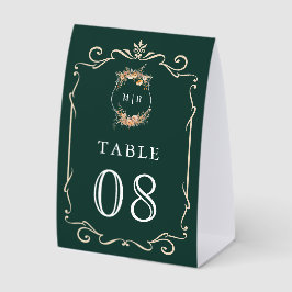 Wildflower Crest Emerald Wedding Table Number Tischaufsteller