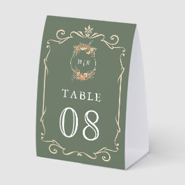 Wildflower Crest Sage Green Wedding Table Number Tischaufsteller