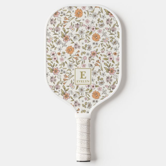 Wildflower Custom Name Monogram  Pickleball Schläger (Vorderseite)