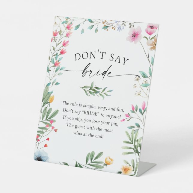 Wildflower Don't Say Bride Game Sign Sockelschild (Vorderseite)