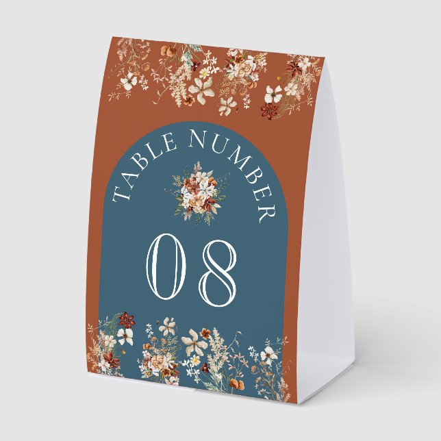 Wildflower Dusty Blue Wedding Table Number Tischaufsteller (Vorderseite)