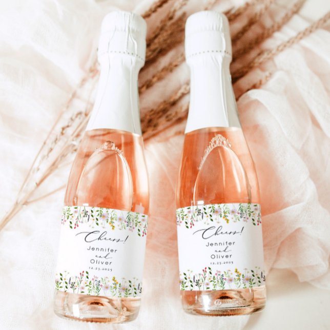 Wildflower elegant Classic Cheers Wedding Weinetikett (Von Creator hochgeladen)