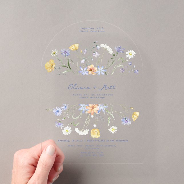 Wildflower Elegant Handwritten Wedding Wedding  Acryleinladungen (Insitu (Handheld))