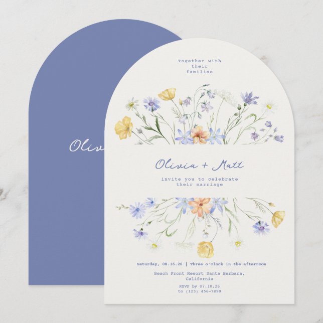 Wildflower Elegant Handwritten Wedding Wedding  Einladung (Vorne/Hinten)