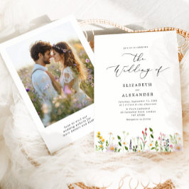 Wildflower Elegant minimalist Photo QR wedding Einladung