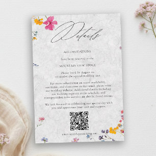 Wildflower Elfenbein Elegante QR-Code Hochzeitsdet Begleitkarte