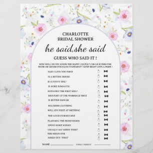 Wildflower Er sagte Sie sagte Brautparty-Spiel  Flyer