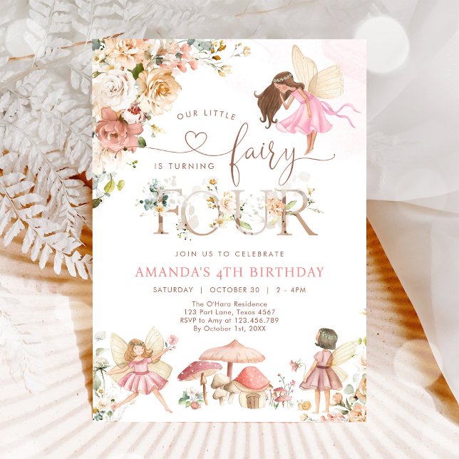 Wildflower Fairy Four Girl 4th Birthday Invitation (Créateur téléchargé)