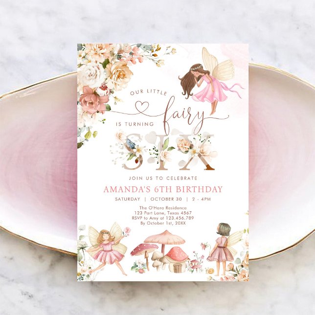 Wildflower Fairy Six Girl 6th Birthday Invitation (Créateur téléchargé)